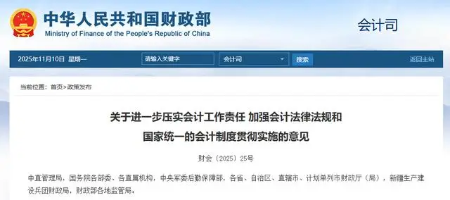 財政部發布《關於進一步壓實會計工作責任 加強會計法律法規和 國家統一的會計制度貫徹實施的意見》